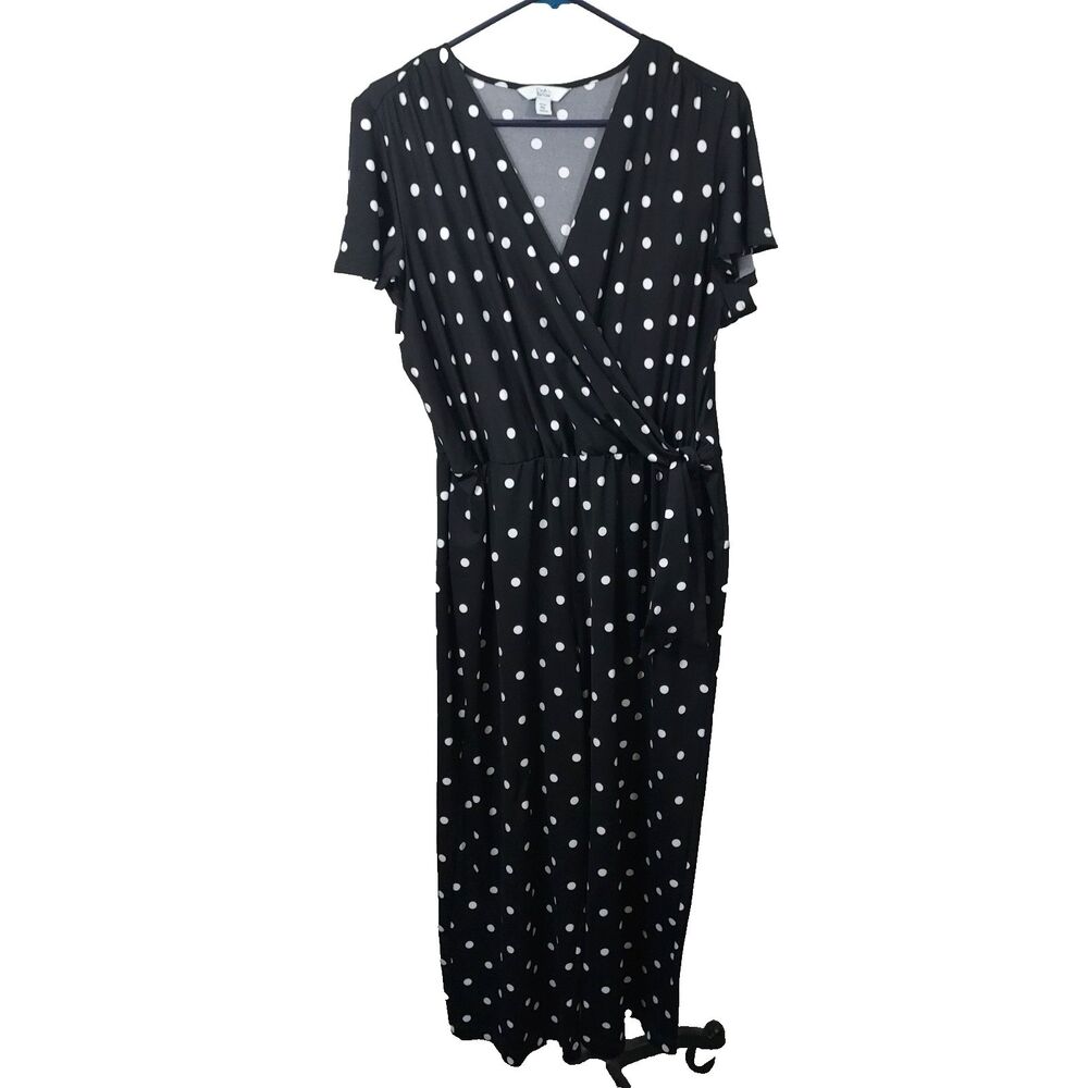 Croft & Barrow Black White Polka Dot Cropped Jumpsuit V Neck Flutter Sleeve PXL